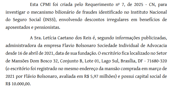 Deputado do PT solicita à CPMI do INSS convocação de administradora ligada a Flávio Bolsonaro