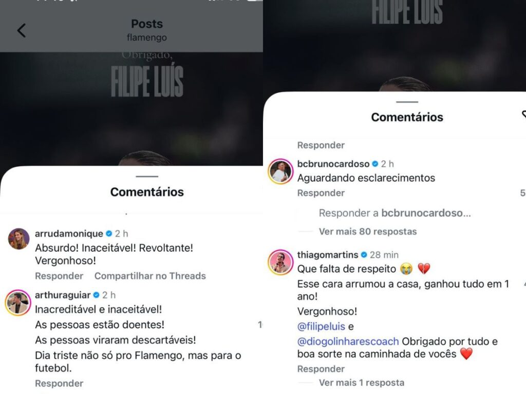 Famosos reagem à saída de Filipe Luís e falam em “vergonha” e “ingratidão” no Flamengo