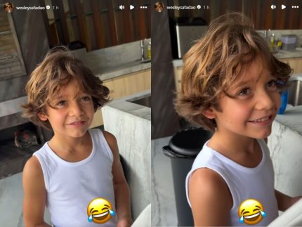 Wesley Safadão brinca com filho após nota 9,3 e impõe