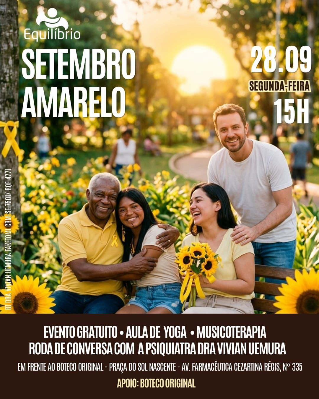 Cartaz da ação do Setembro Amarelo na Praça do Sol Nascente, em Aracaju